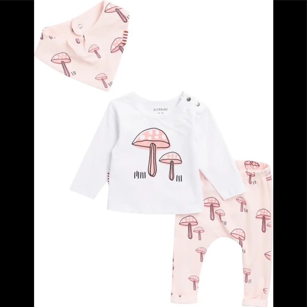 SOOKIBABY Mushroom T-Shirt, Leggings, & Bib 3-Piece set